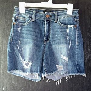 Judy Blue Distressed Jean Shorts - Classic Blue